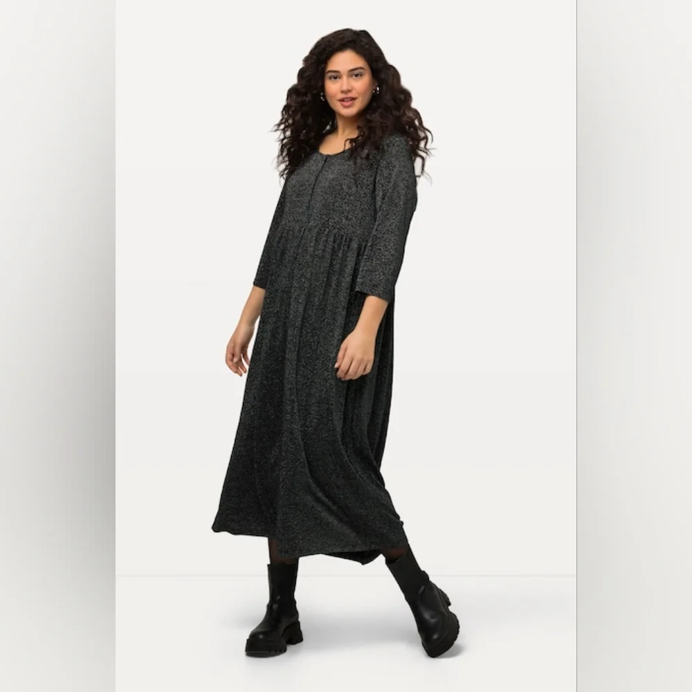 Ulla Popken Metallic Sparkle Empire Knit Lace Sleeve Dress - Picture 1 of 8